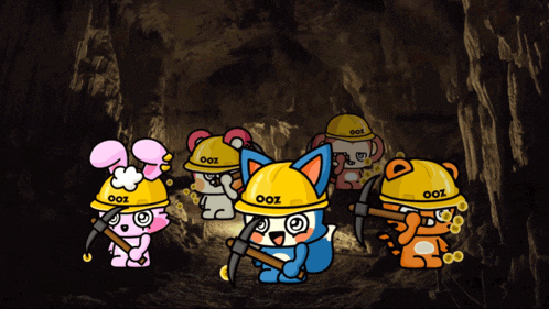 cartoon characters wearing hard hats with zoo on them