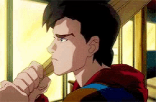 a cartoon of superman holding a stick in his mouth .