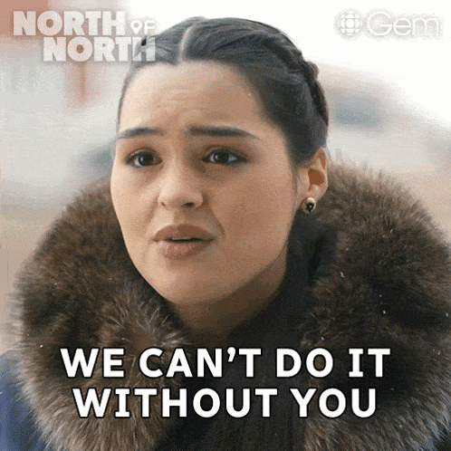 a woman says " we can 't do it without you " while wearing a fur coat