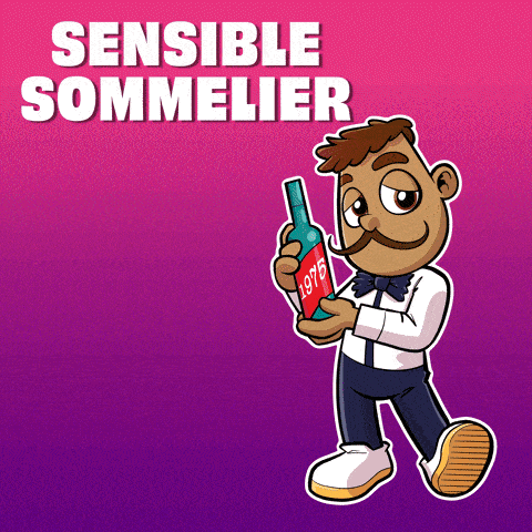a cartoon of a man holding a bottle with the year 1976 on it
