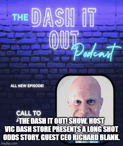 a poster for the dash it out podcast with a bald man on it