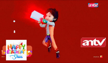 antv shows a cartoon of a boy holding a red object