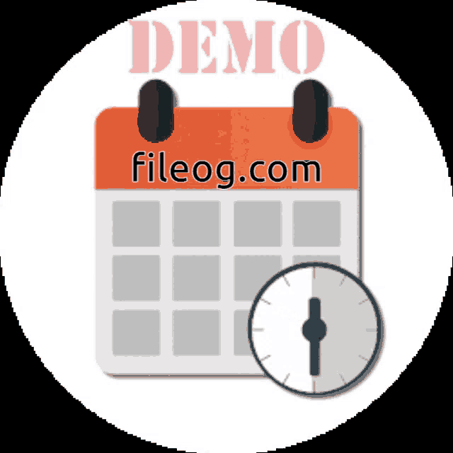 a calendar with a clock and the words demo fileog.com on it