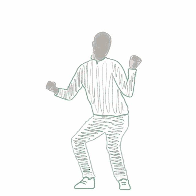 a drawing of a person dancing with a purple head