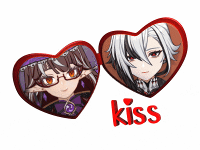 two anime hearts with the word kiss in red