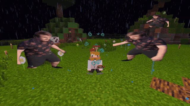 a screenshot of a minecraft game shows a man and a girl