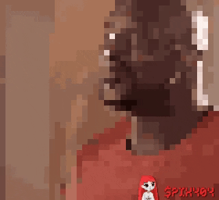 a pixel art drawing of a man and a girl with the word spy on the bottom right corner