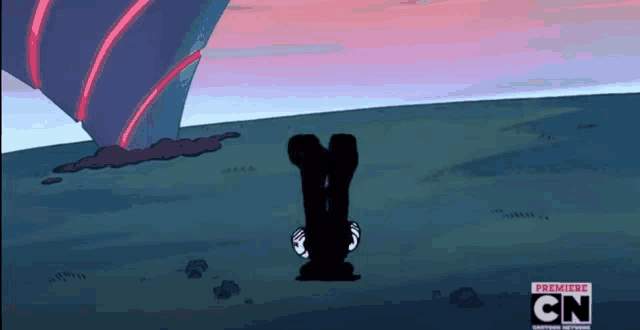 a cartoon character is standing in a field with the cn logo in the corner