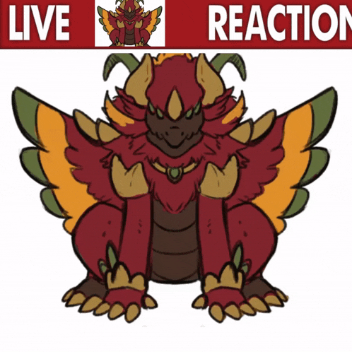 a drawing of a dragon with the words live and reaction behind it
