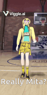 a cartoon of a girl on a basketball court with the words really mita