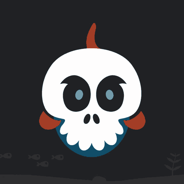 a cartoon drawing of a fish with a skull head