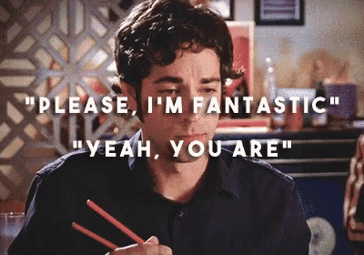 a man with chopsticks is saying " please i 'm fantastic "