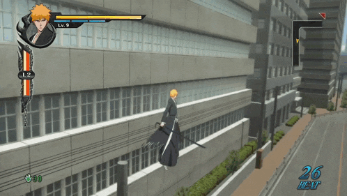 a video game shows a character with a sword and a score of 26
