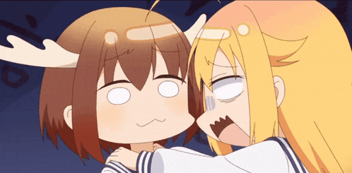 a cartoon of a girl with antlers and a girl with a surprised look on her face