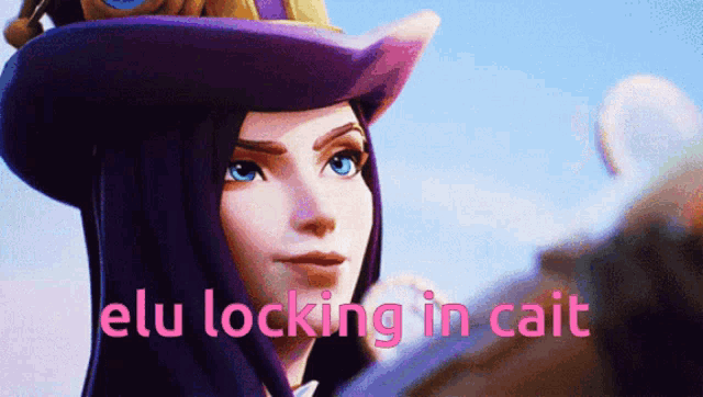 a picture of a cartoon character with the words elu locking in cait written in pink