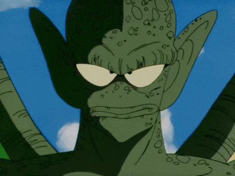 a cartoon drawing of a monster with a blue sky behind it