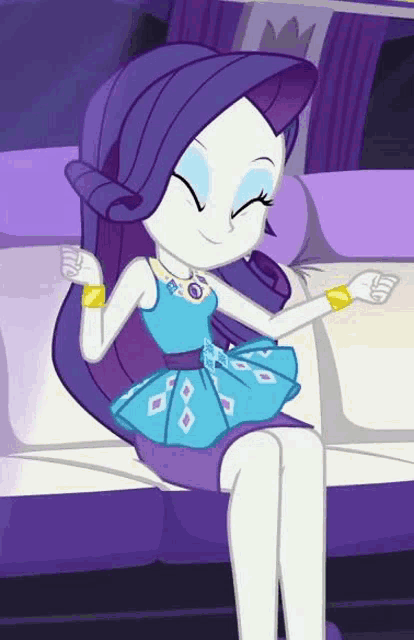 rarity from my little pony is sitting on a couch with her eyes closed .