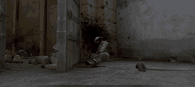 a soldier is laying on the floor with blood coming out of his head