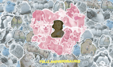 a collage of animals with the words " feliz aniversario " on the bottom