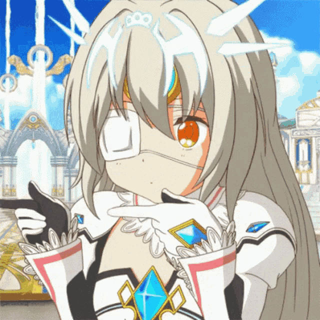 a girl with a bandage on her eye is wearing a crown