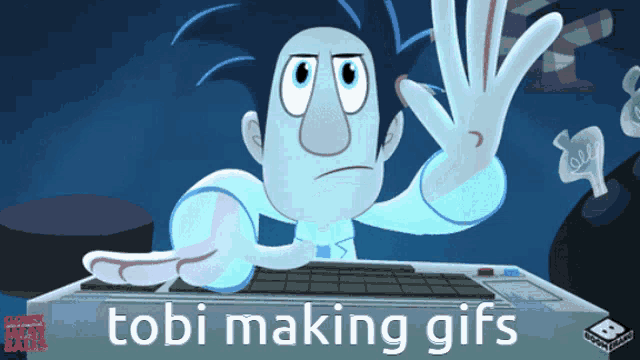 a cartoon character with the words tobi making gifs written below him