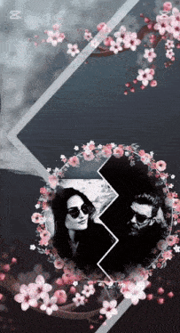 a picture of a woman and a man in a circle of flowers