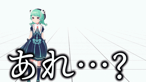 a girl with green hair is standing in front of a sign that says ' a ? '
