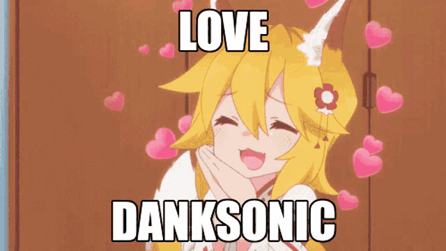 a picture of a girl with hearts around her and the words love danksonic on the bottom