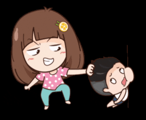 a cartoon illustration of a girl standing next to a boy with the words iisshhh written on the bottom