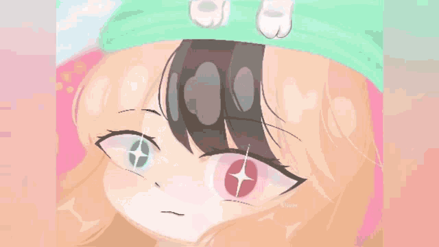 a drawing of a girl with a green hat on