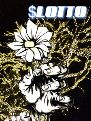 a drawing of a hand holding a flower with the word lotto on the bottom