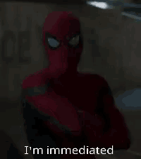 a spiderman is standing with his arms crossed and saying i 'm immediated .