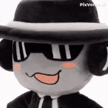 a stuffed animal is wearing a hat , sunglasses and a tie .