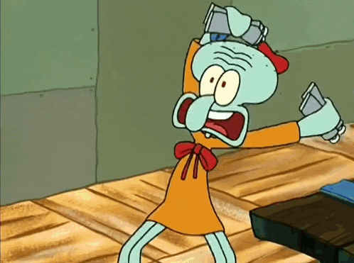 squidward from spongebob squarepants is holding a salt and pepper shaker in his hand