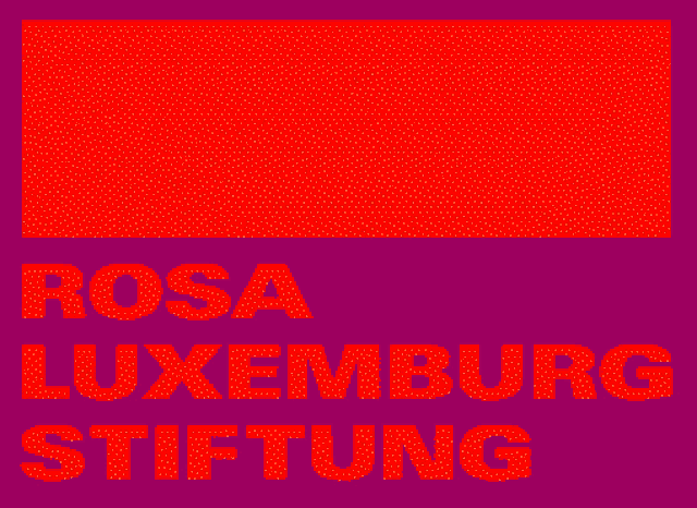 a logo for rosa luxemburg stiftung is displayed on a purple background