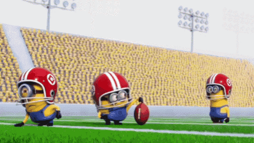 a group of minions are playing football on a field