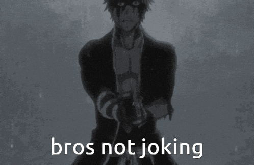 a black and white photo of a man holding a gun with the words bros not joking below him