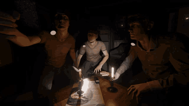 a group of people are sitting around a table with candles and a newspaper that says sept