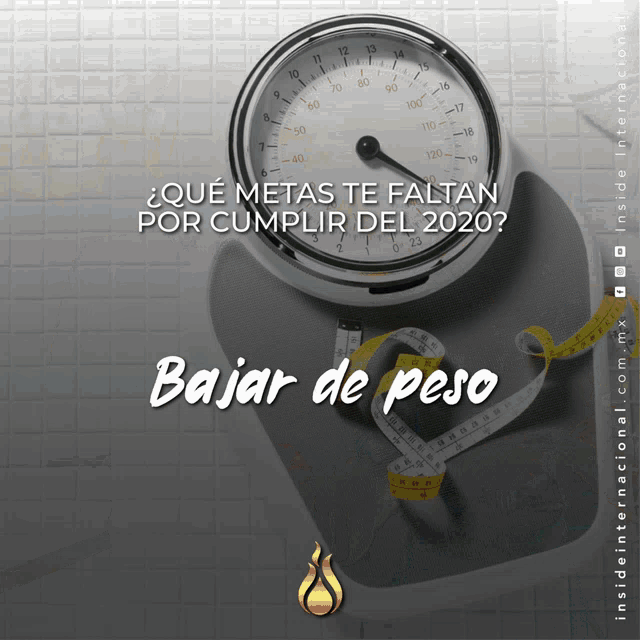 an advertisement for bajar de peso shows a scale with a measuring tape around it