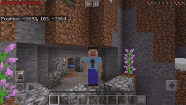 a person in a blue shirt with a cross on it is standing in a minecraft world