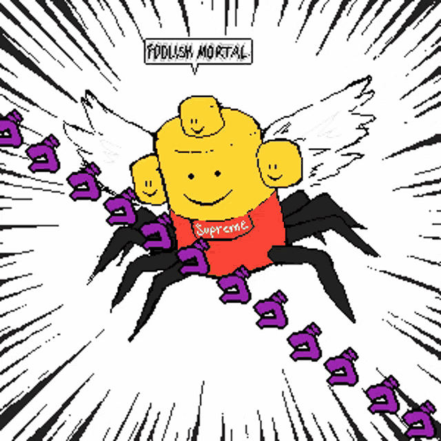 a pixel art drawing of a roblox character with wings and a supreme shirt