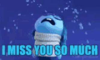 a blue cartoon character is crying and says mommy i miss you so much