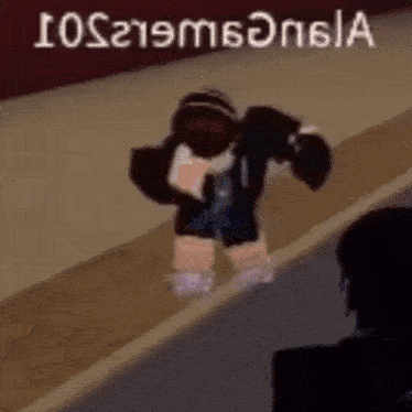 a roblox character is standing on a sidewalk .