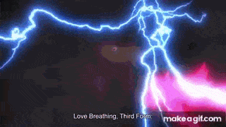 a purple lightning bolt is coming down from the sky