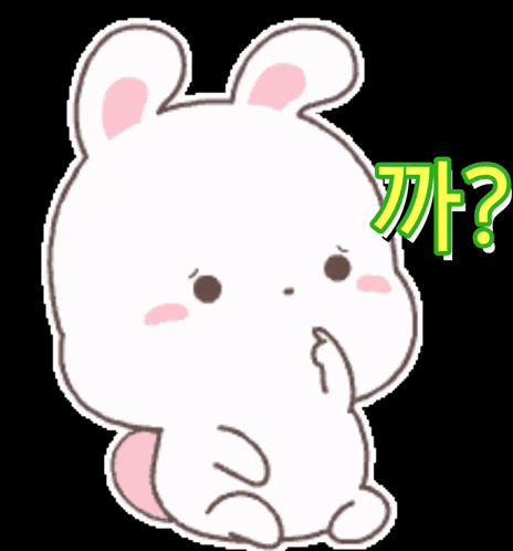 a sticker of a white rabbit with a question mark on its head