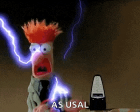 a cartoon character is being struck by lightning with the words as usual below him