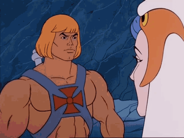 he man from the masters of the universe standing next to a white owl