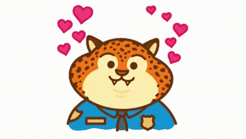a cartoon of a cheetah wearing a police uniform with hearts coming out of its head