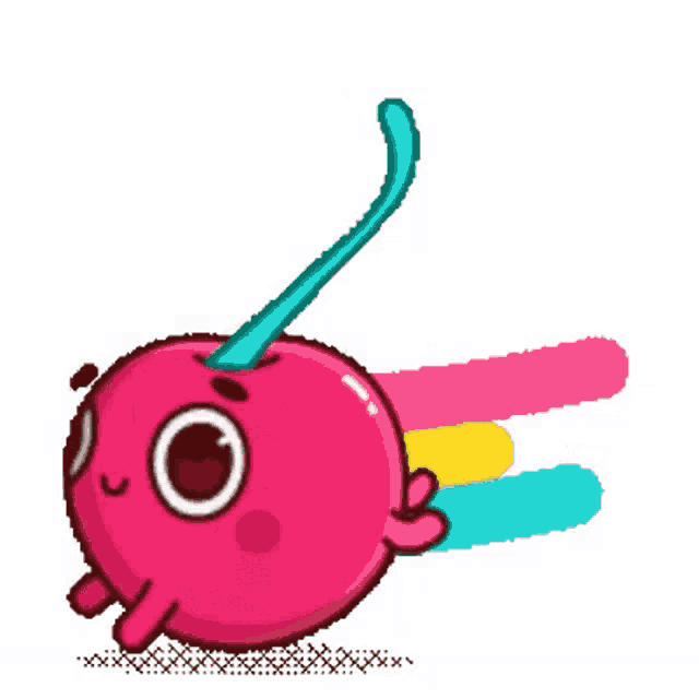 a cartoon of a cherry with a blue stem on a white background