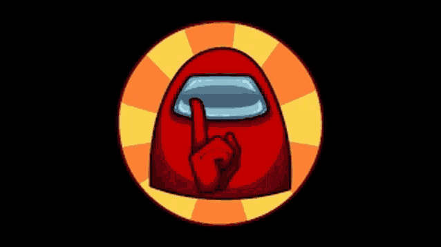 a red among us character with a finger in his mouth